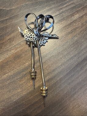 Marcel Boucher brooch Silver/ Gold Tone Bow Brooch with Dangle Spike Accents